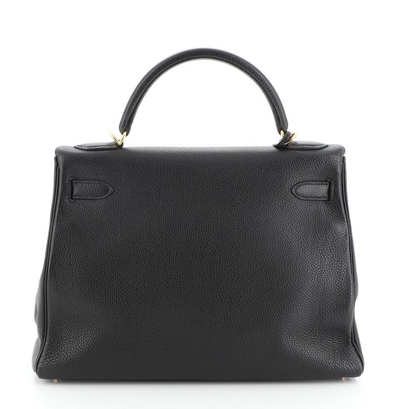 Black Hermes Kelly Handbag Noir Togo with Gold Hardware 32