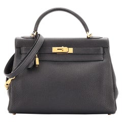 Hermes Kelly Handbag Noir Togo with Gold Hardware 32