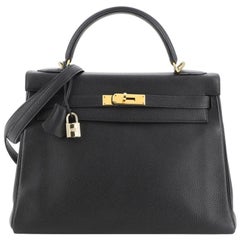 Hermes Kelly Handbag Noir Togo with Gold Hardware 32