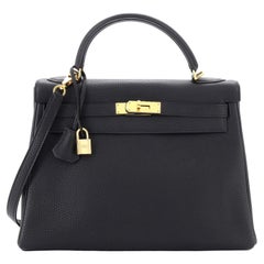 Hermes Kelly Handbag Noir Togo with Gold Hardware 32
