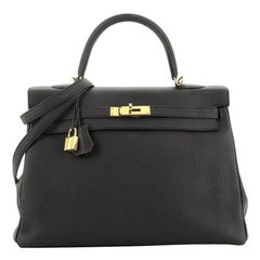 Hermes Kelly Handbag Noir Togo with Gold Hardware 35