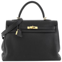  Hermes Kelly Handbag Noir Togo with Gold Hardware 35