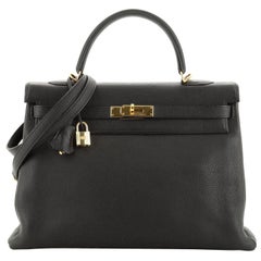 Hermes Kelly Handbag Noir Togo with Gold Hardware 35