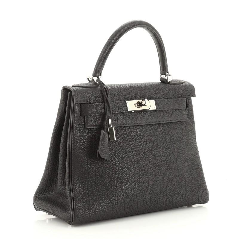 Black Hermes Kelly Handbag Noir Togo with Palladium Hardware 28