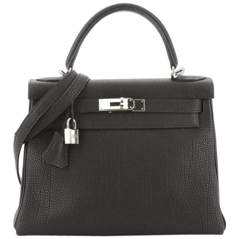 Hermes Kelly Handbag Noir Togo with Palladium Hardware 28