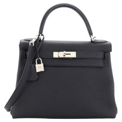 Hermes Kelly Handbag Noir Togo with Palladium Hardware 28