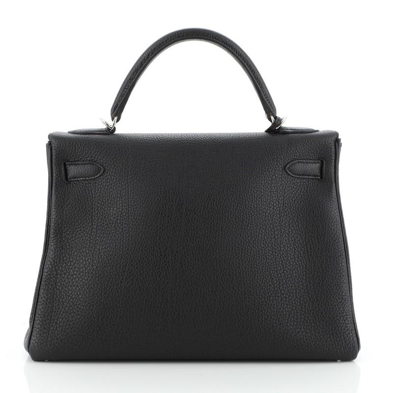 Hermes Kelly Handbag Noir Togo with Palladium Hardware 32 In Good Condition In NY, NY