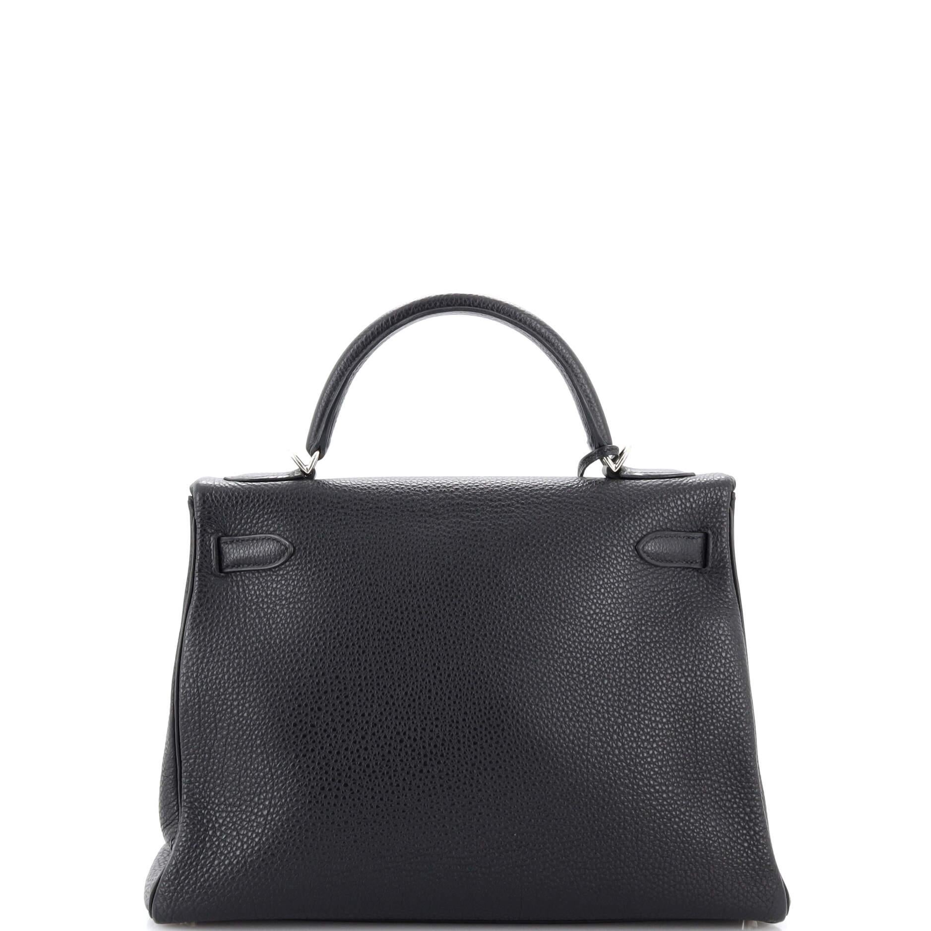 Women's Hermes Kelly Handbag Noir Togo with Palladium Hardware 32