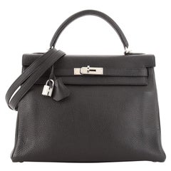 Hermes Kelly Handbag Noir Togo with Palladium Hardware 32