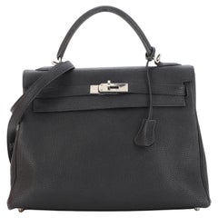 Hermes Kelly Handbag Noir Togo with Palladium Hardware 32