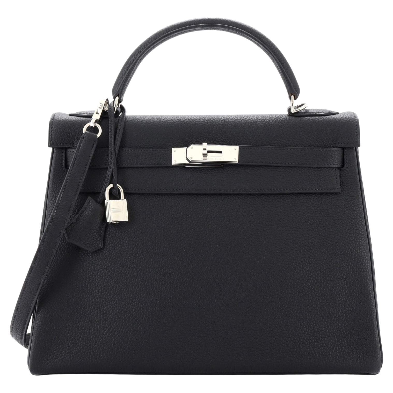 Hermes Kelly Handbag Noir Togo with Palladium Hardware 32