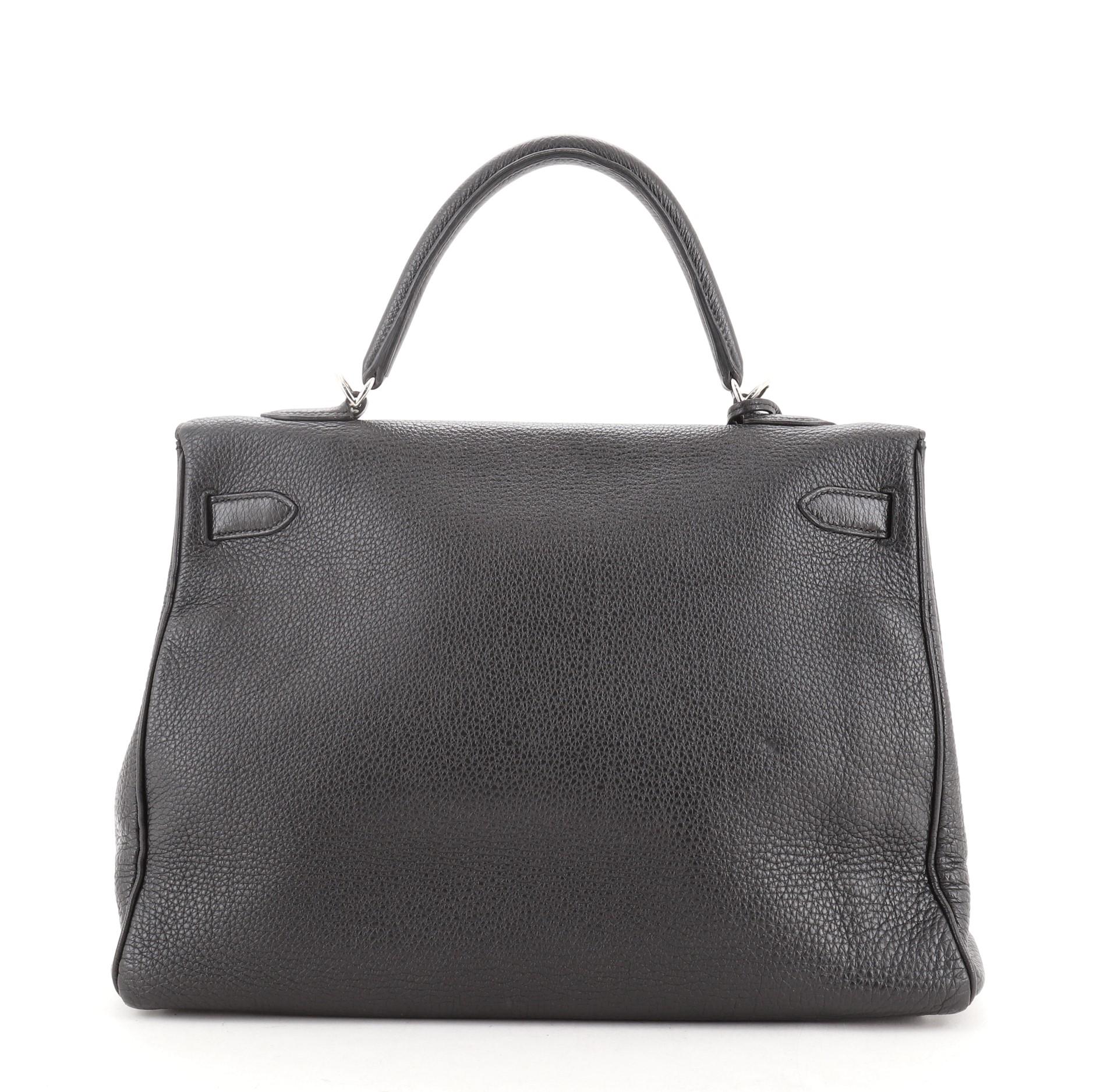 Black Hermes Kelly Handbag Noir Togo with Palladium Hardware 35