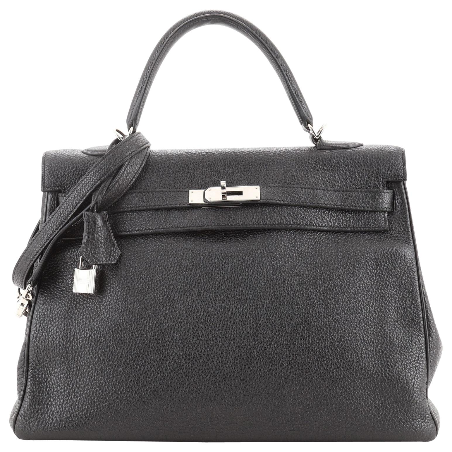 Hermes Kelly Handbag Noir Togo with Palladium Hardware 35