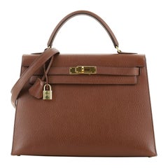 Hermes Kelly Handbag Noisette Ardennes with Gold Hardware 32