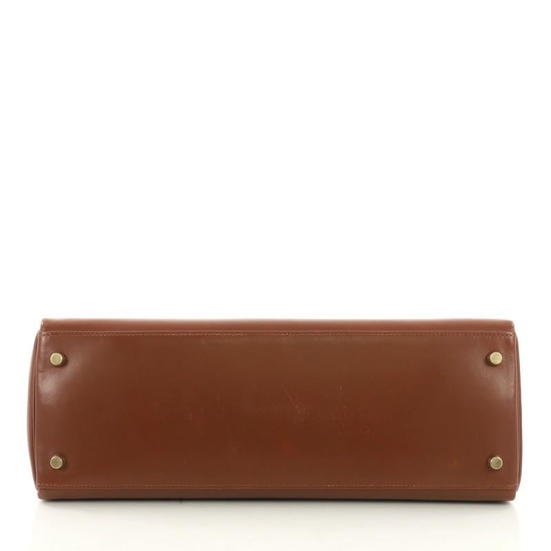 Brown Hermes Kelly Handbag Noisette Box Calf with Gold Hardware 35
