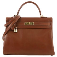 Hermes Kelly Handbag Noisette Box Calf with Gold Hardware 35
