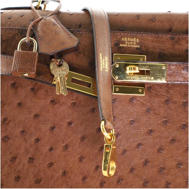 Brown Hermes Kelly Handbag Noisette Ostrich with Gold Hardware 32