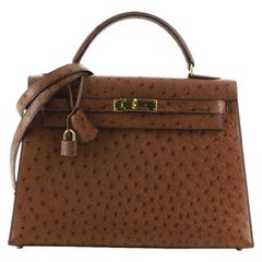 Hermes Kelly Handbag Noisette Ostrich with Gold Hardware 32