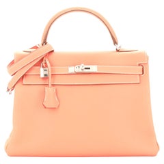 Hermes Kelly Handbag Orange Clemence with Palladium Hardware 32