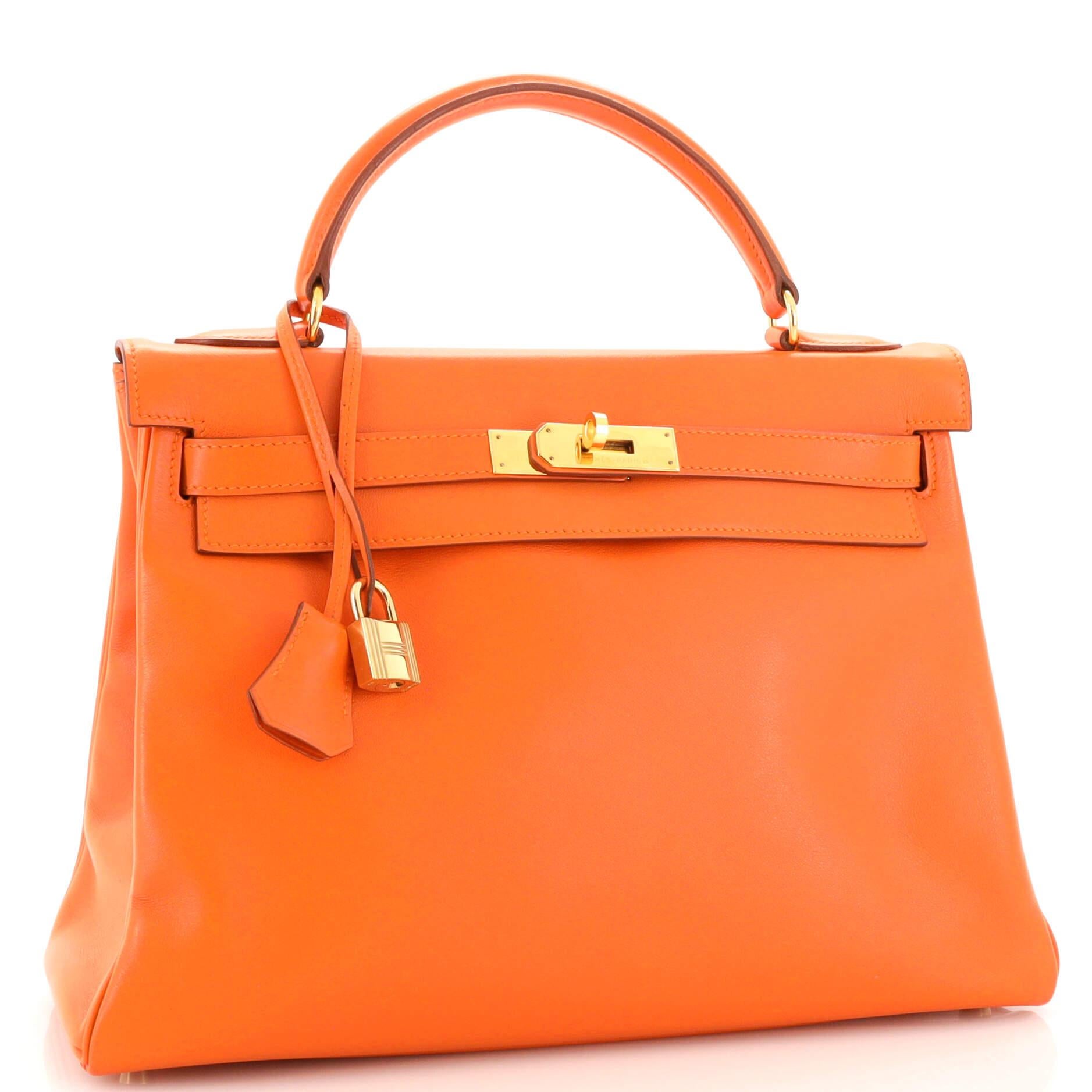 Hermes Kelly Handbag Orange Gulliver with Gold Hardware 32 In Good Condition In NY, NY