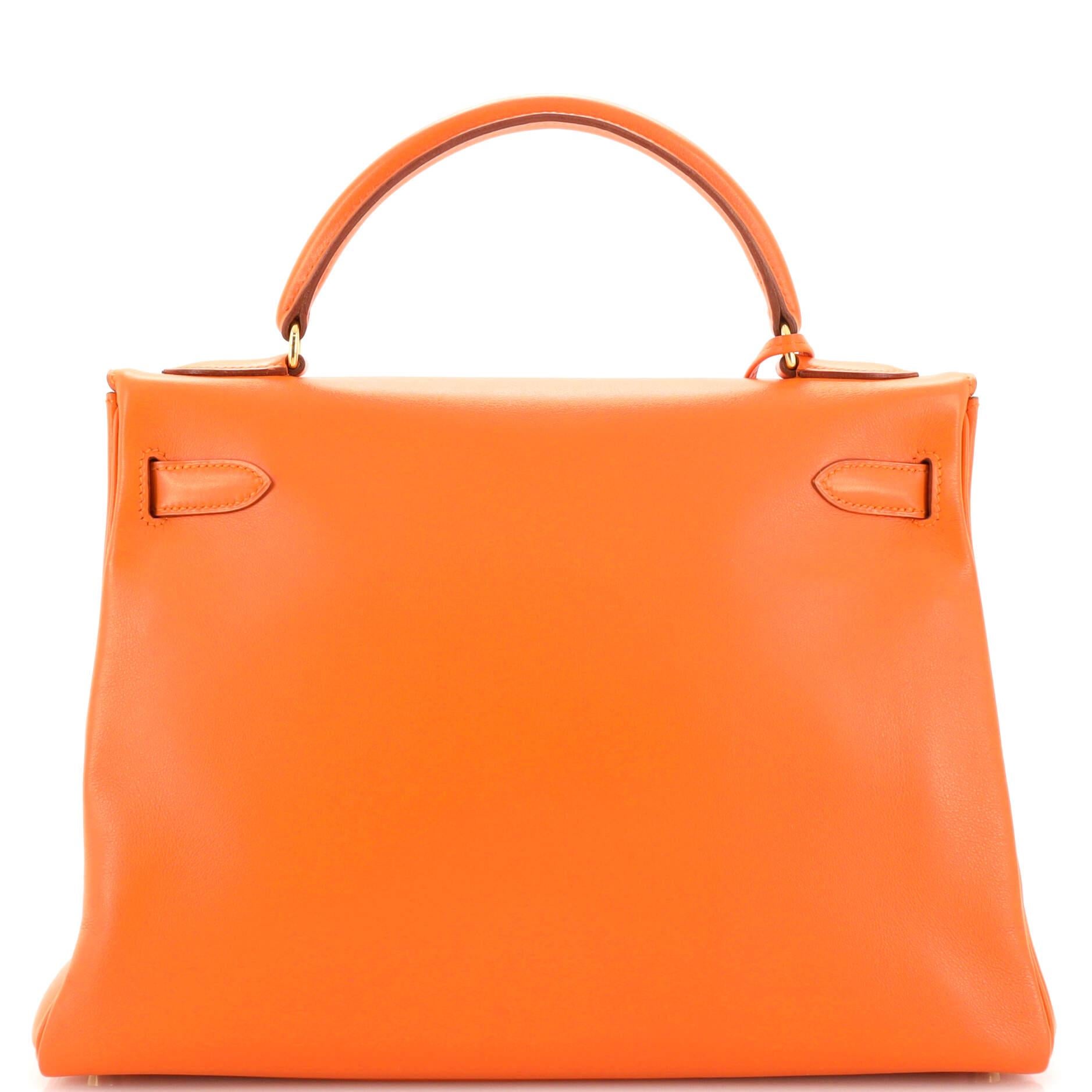 Women's Hermes Kelly Handbag Orange Gulliver with Gold Hardware 32