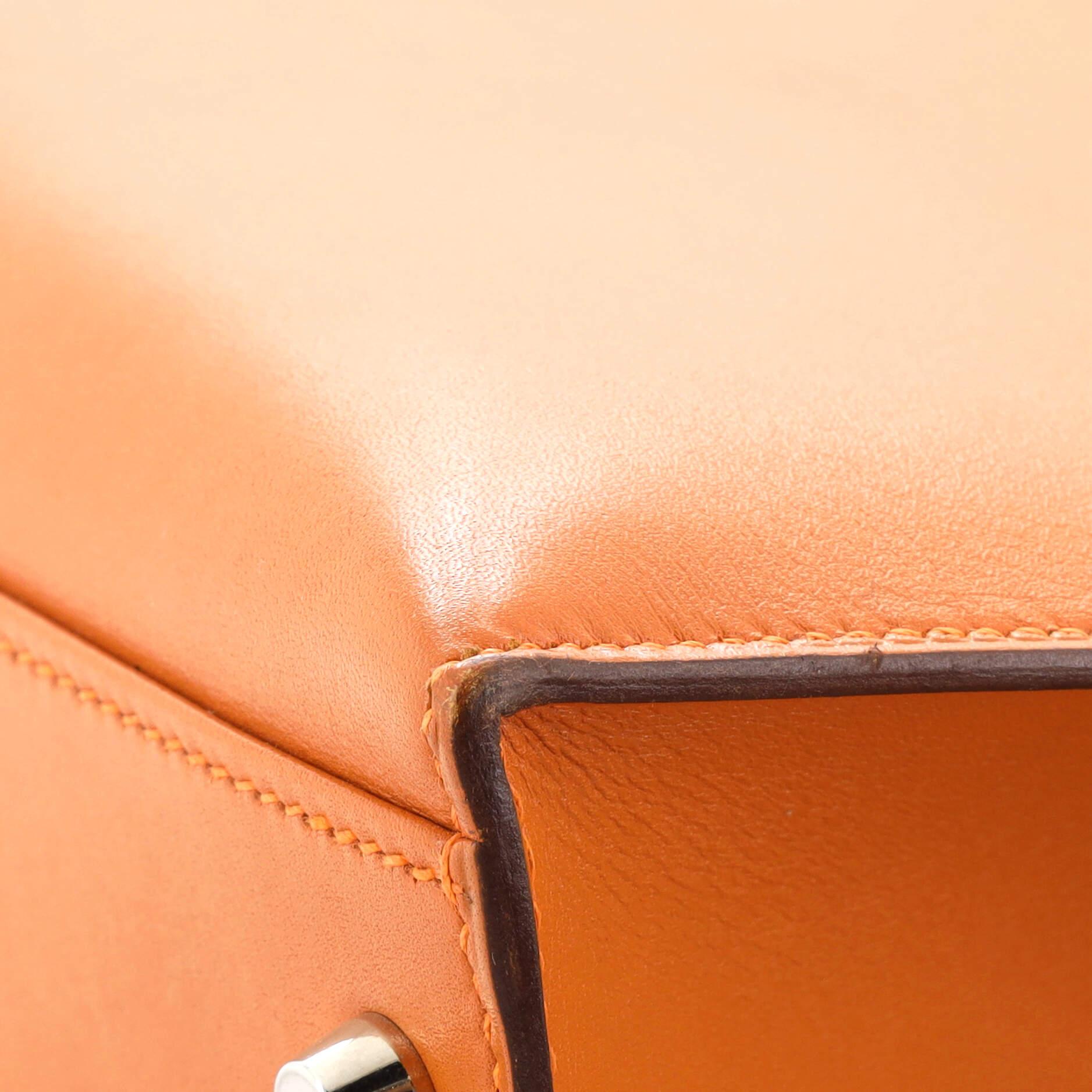 Hermes Kelly Handbag Orange H Box Calf with Palladium Hardware 32 For Sale 7