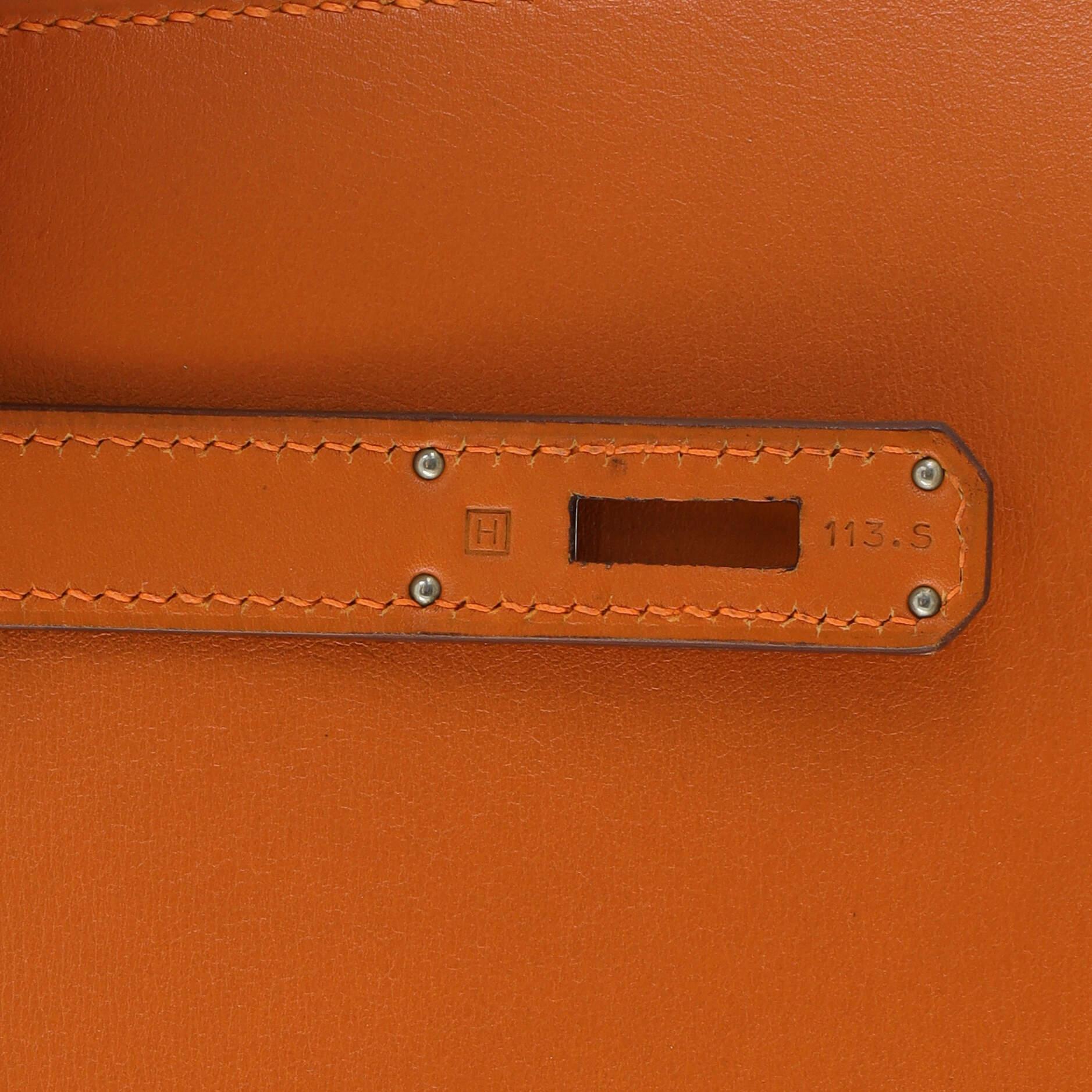 Hermes Kelly Handbag Orange H Box Calf with Palladium Hardware 32 For Sale 9