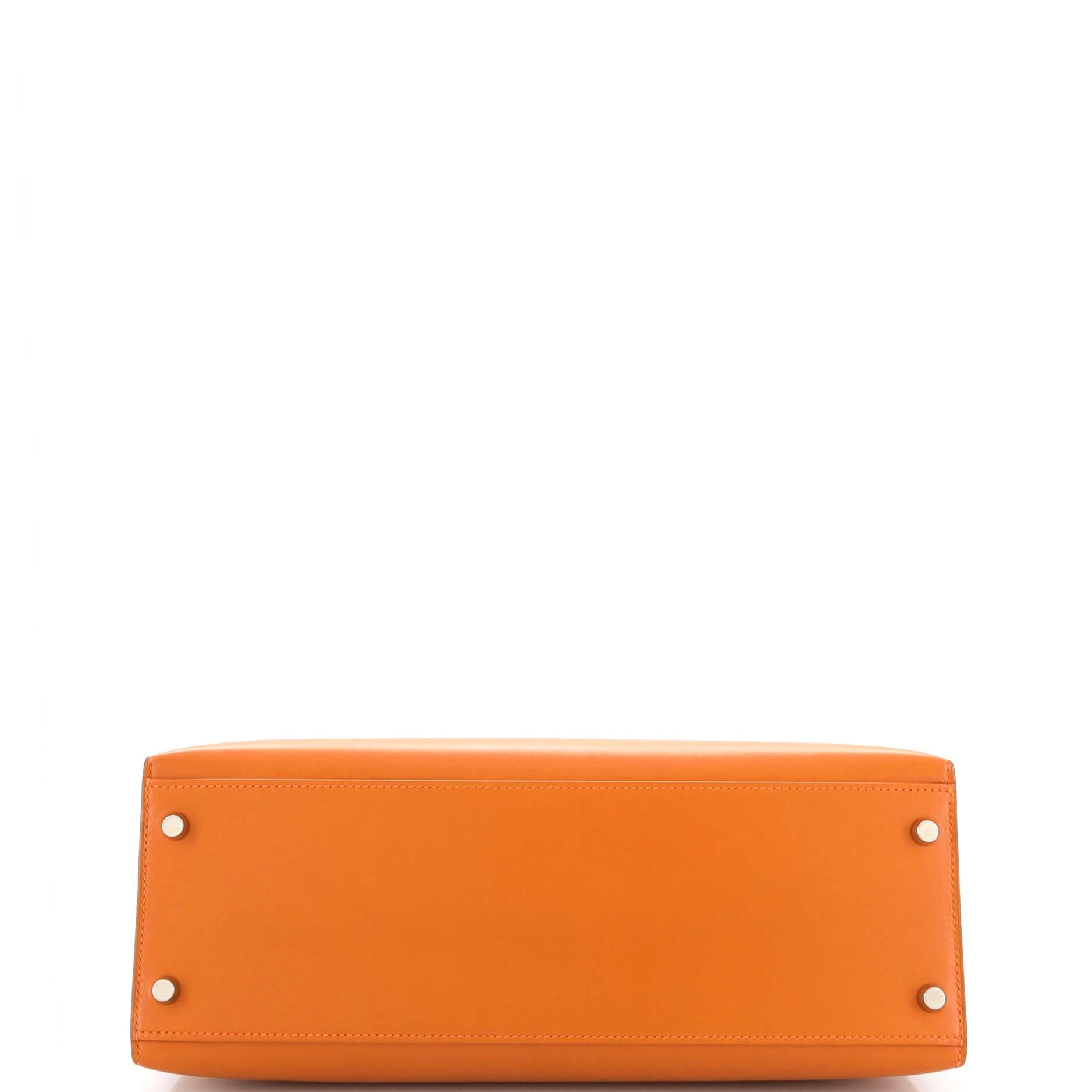 Hermes Kelly Handbag Orange H Box Calf with Palladium Hardware 32 For Sale 1