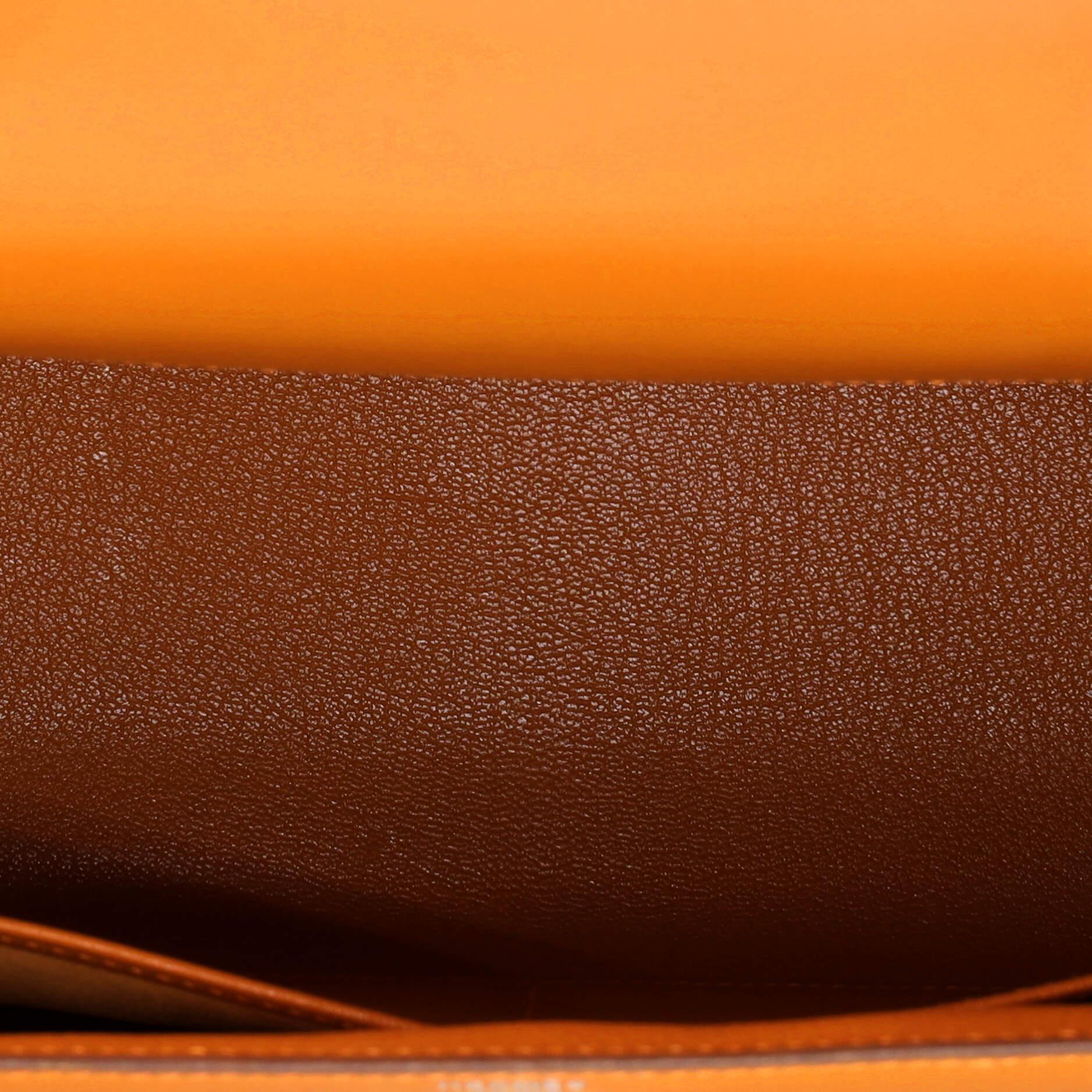 Hermes Kelly Handbag Orange H Box Calf with Palladium Hardware 32 For Sale 2