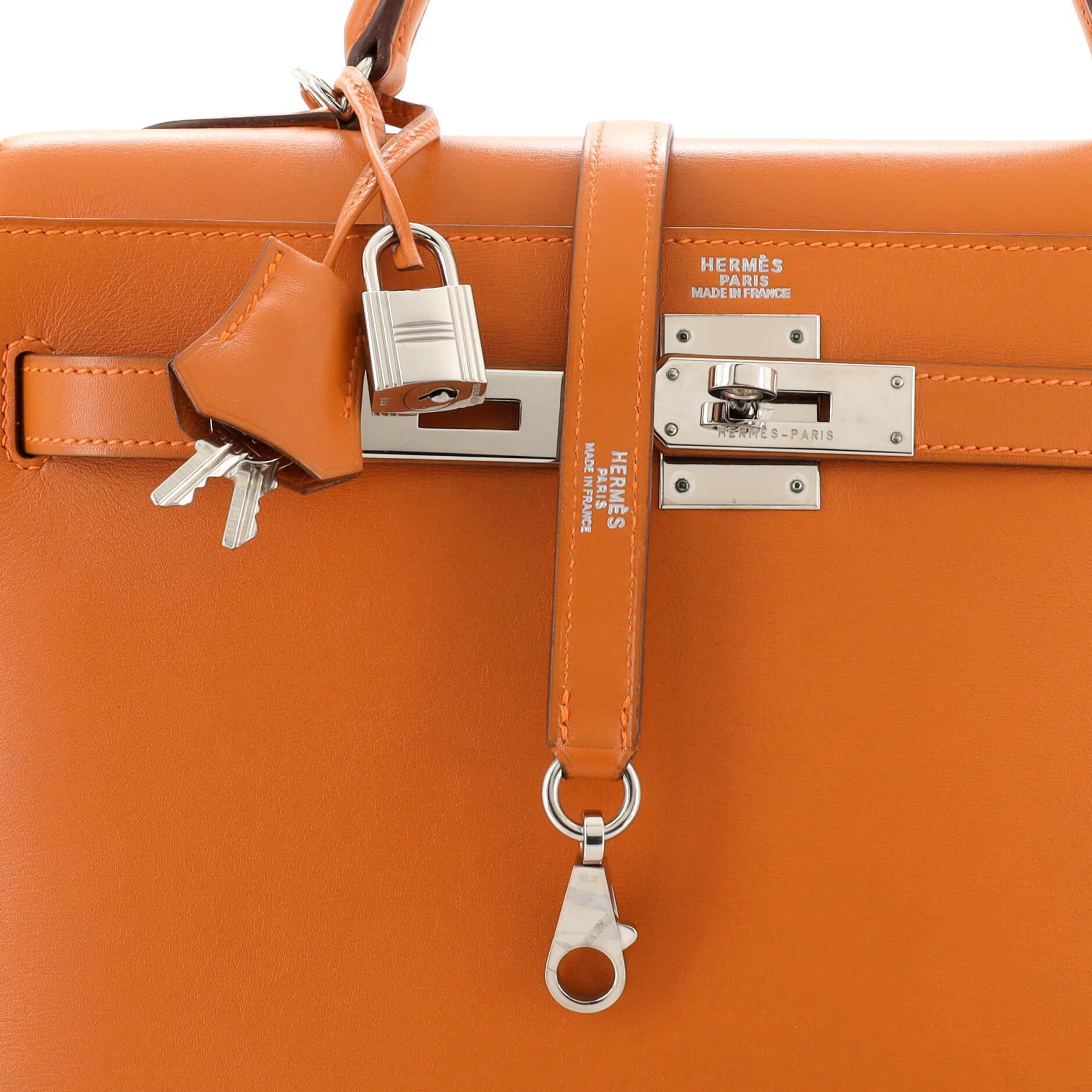 Hermes Kelly Handbag Orange H Box Calf with Palladium Hardware 32 For Sale 3