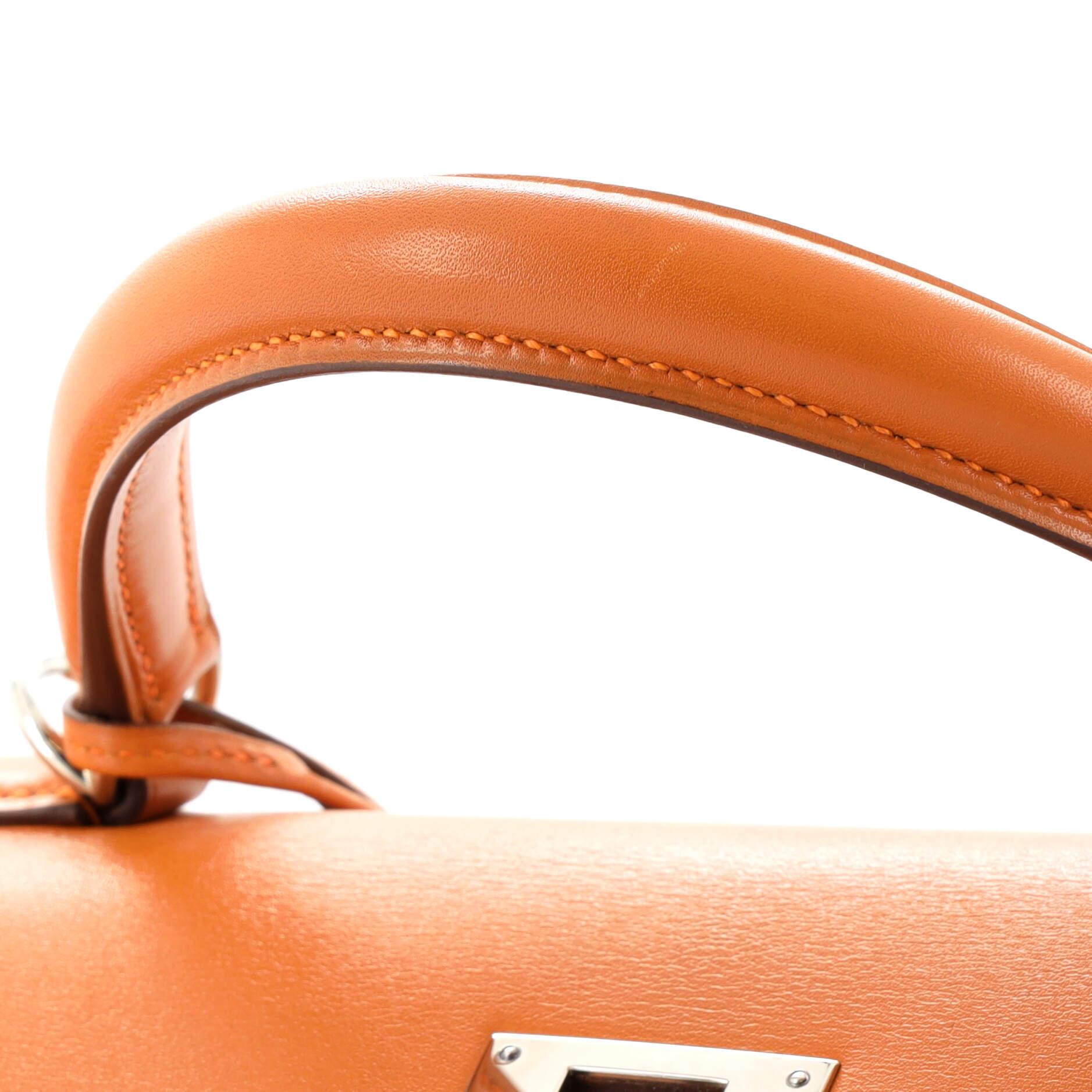 Hermes Kelly Handbag Orange H Box Calf with Palladium Hardware 32 For Sale 4