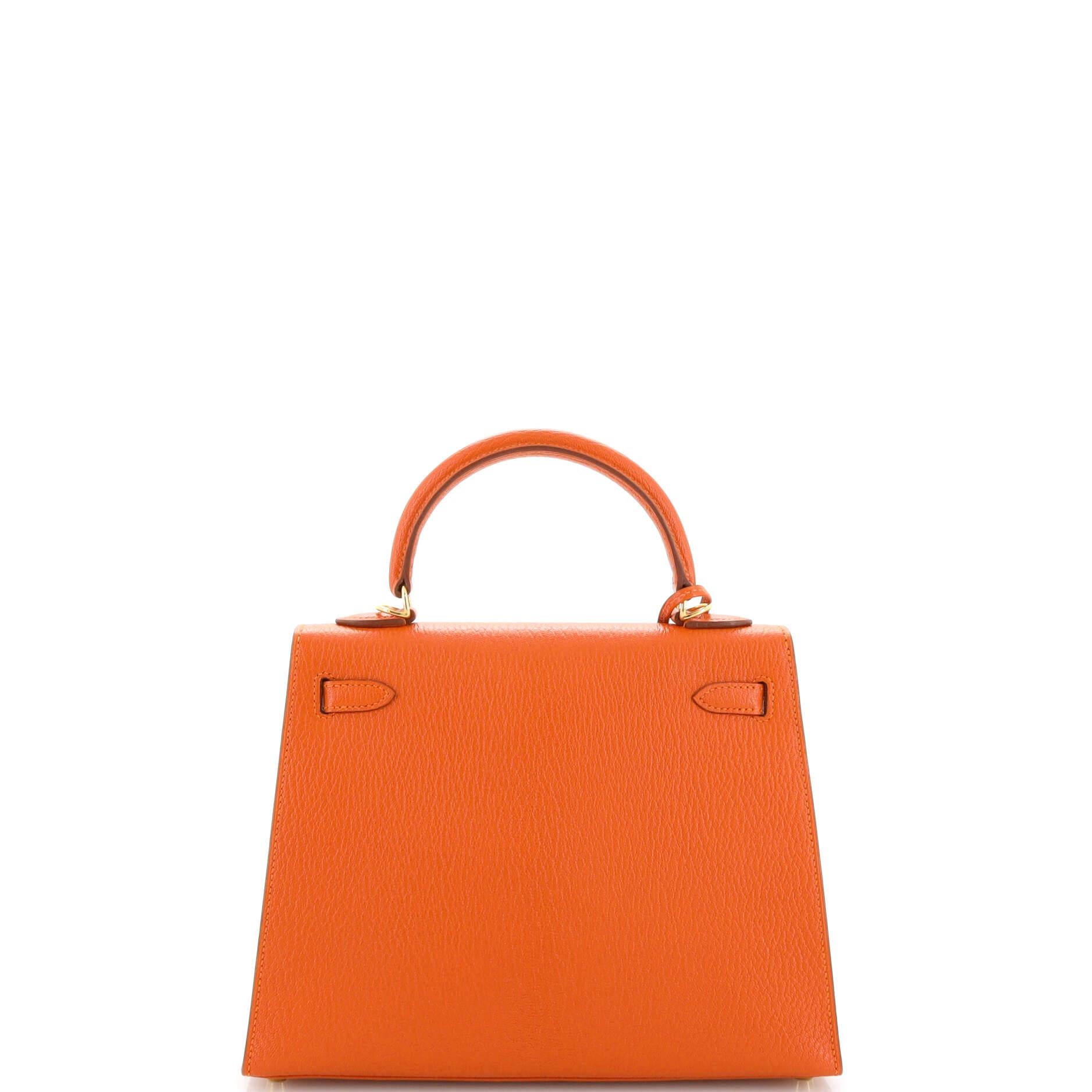 Women's or Men's Hermes Kelly Handbag Orange H Chevre de Coromandel with Gold Hardware 25