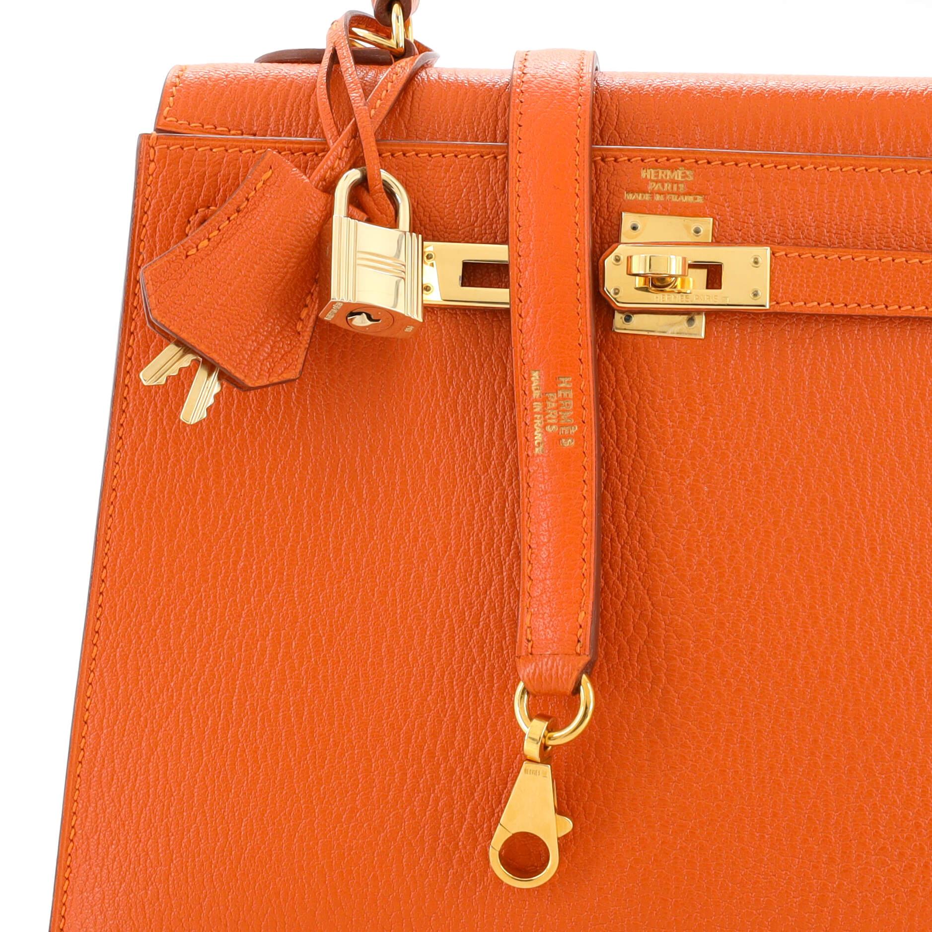 Hermes Kelly Handbag Orange H Chevre de Coromandel with Gold Hardware 25 3