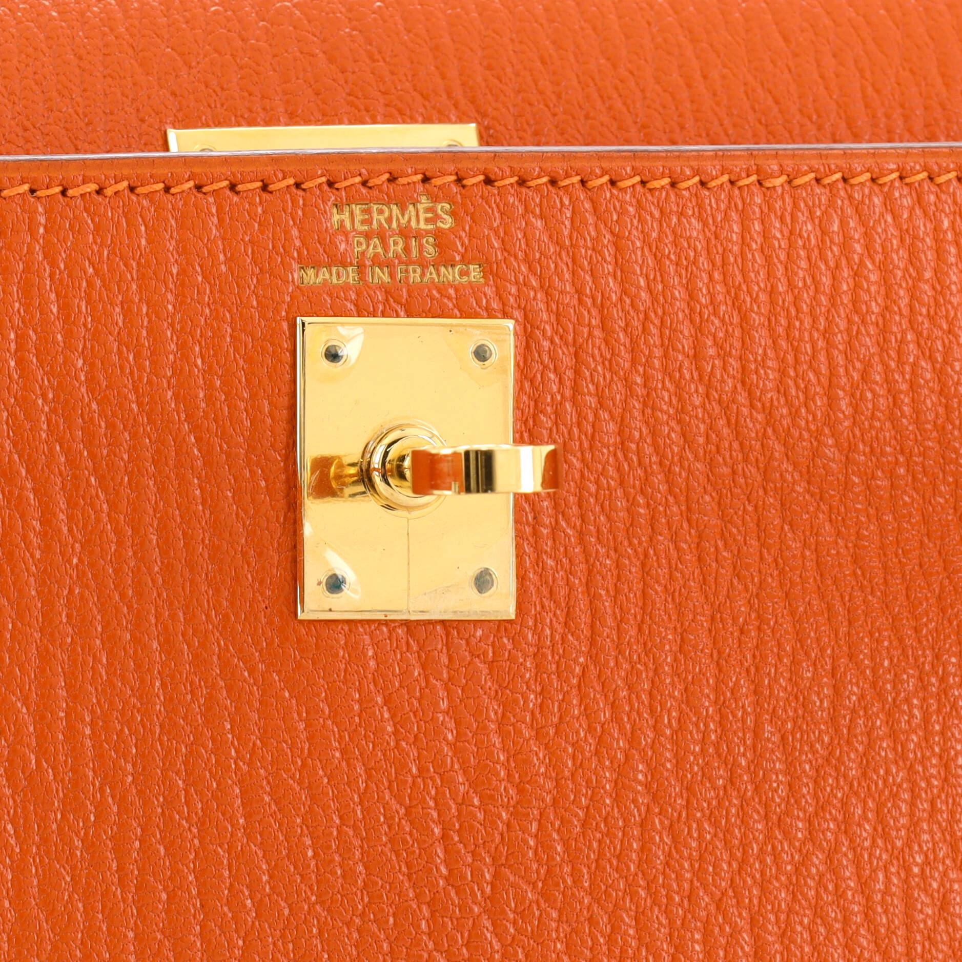 Hermes Kelly Handbag Orange H Chevre de Coromandel with Gold Hardware 25 4