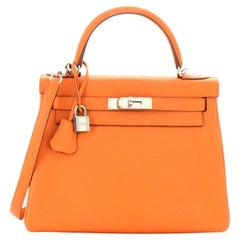 Hermes Kelly Handbag Orange H Clemence with Palladium Hardware 28