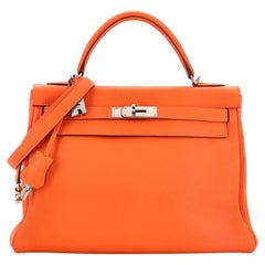 Hermes Kelly Handbag Orange H Clemence with Palladium Hardware 32