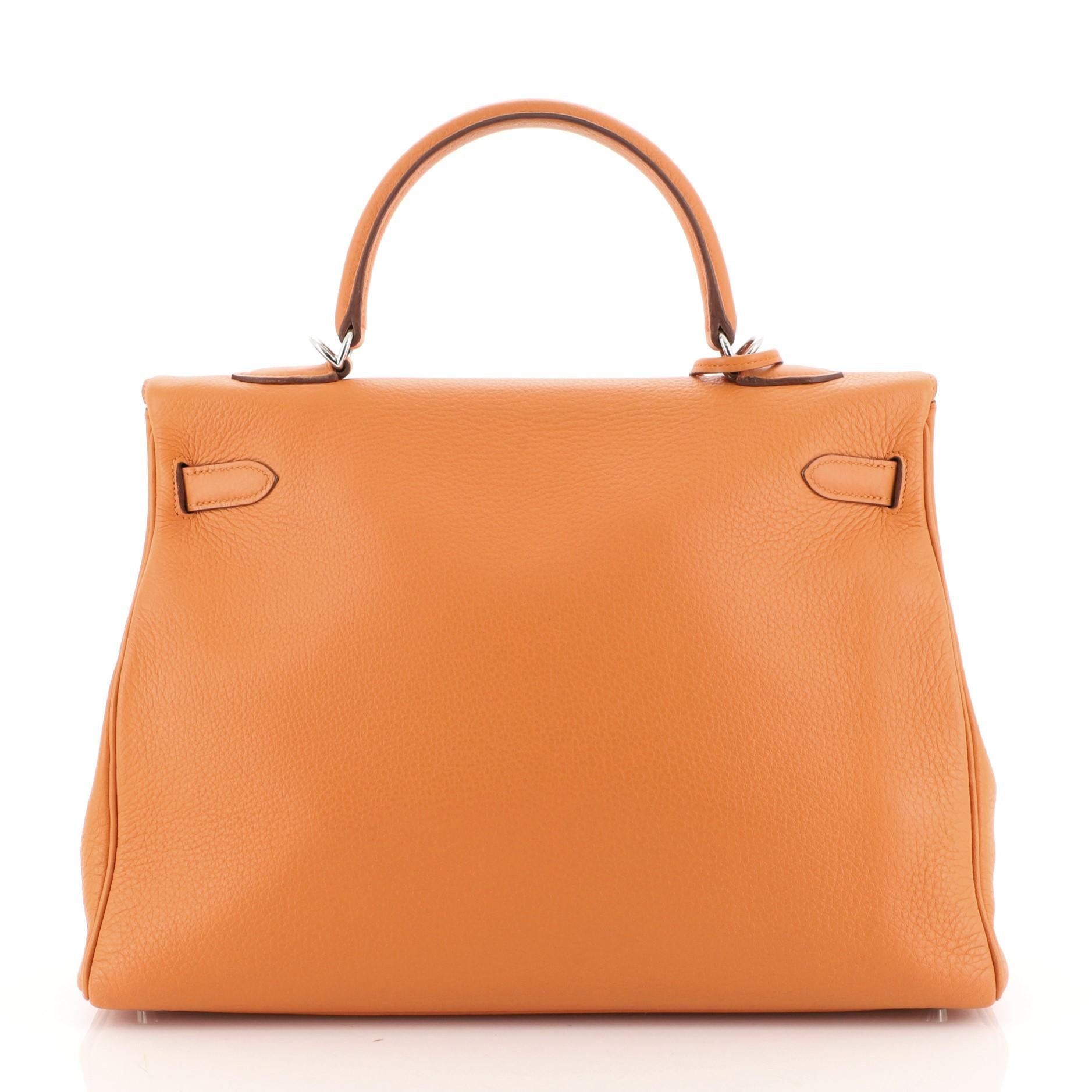 Hermes Kelly Handbag Orange H Clemence With Palladium Hardware 35  In Good Condition In NY, NY