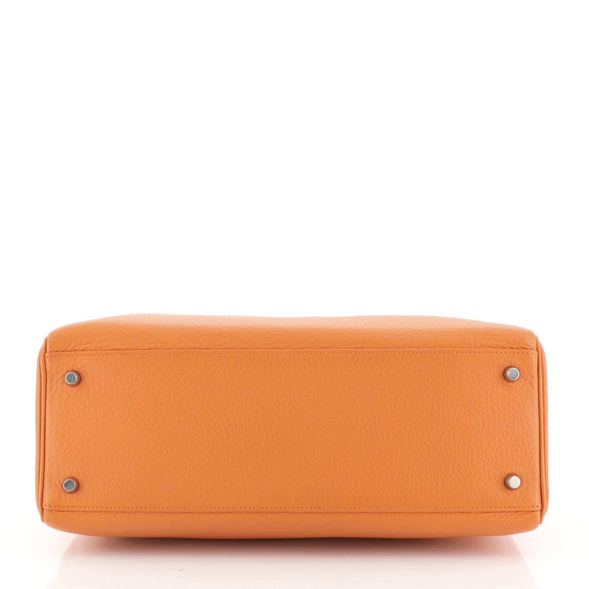 Women's or Men's Hermes Kelly Handbag Orange H Clemence With Palladium Hardware 35 