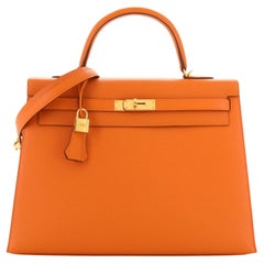 Hermes Kelly Handbag Orange H Epsom with Gold Hardware 35