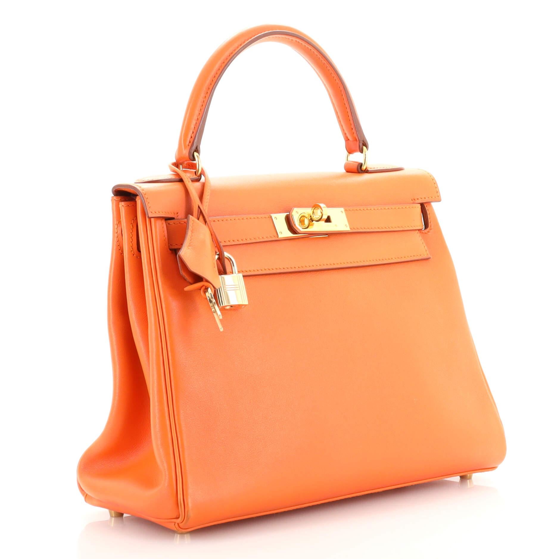 Hermes Kelly Handbag Orange H Gulliver with Gold Hardware 28 In Fair Condition In NY, NY