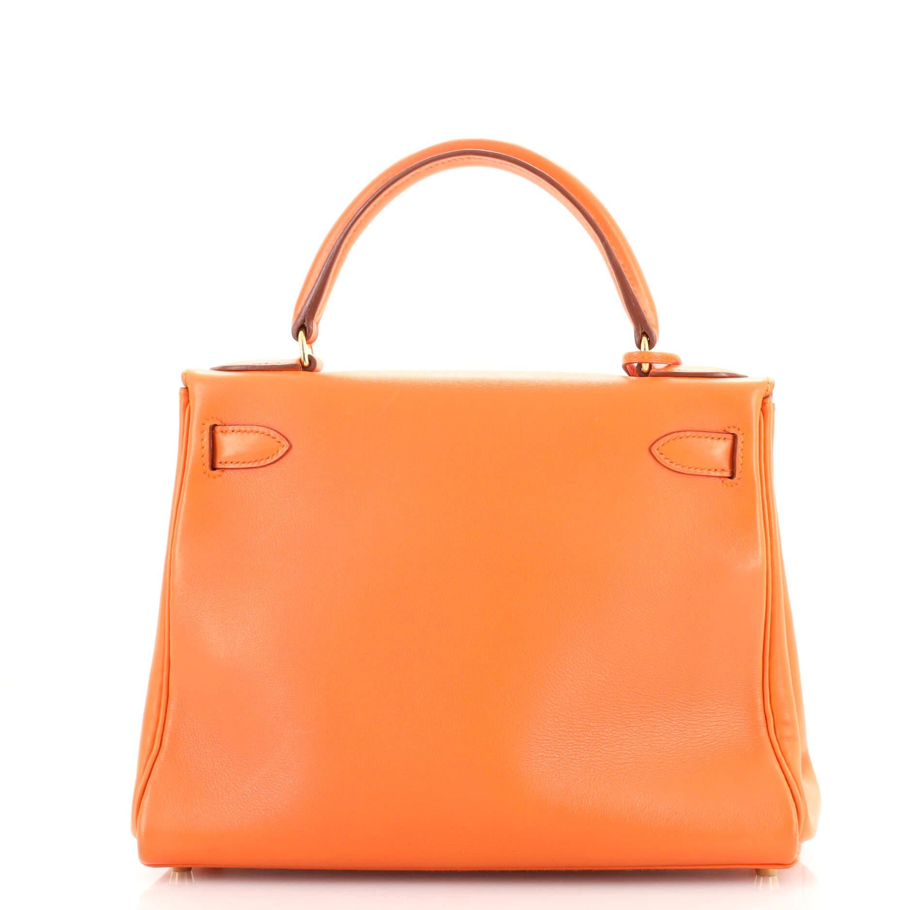 Women's or Men's Hermes Kelly Handbag Orange H Gulliver with Gold Hardware 28