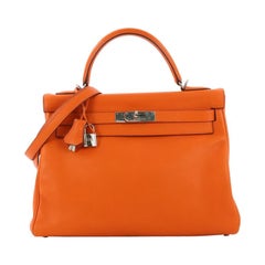 Hermes Kelly Handbag Orange H Gulliver with Palladium Hardware 32 Hermes Kelly Handbag Orange H Gulliver with Palladium Hardware 32