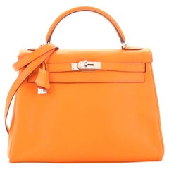 Hermes Kelly Handbag Orange H Swift with Palladium Hardware 32