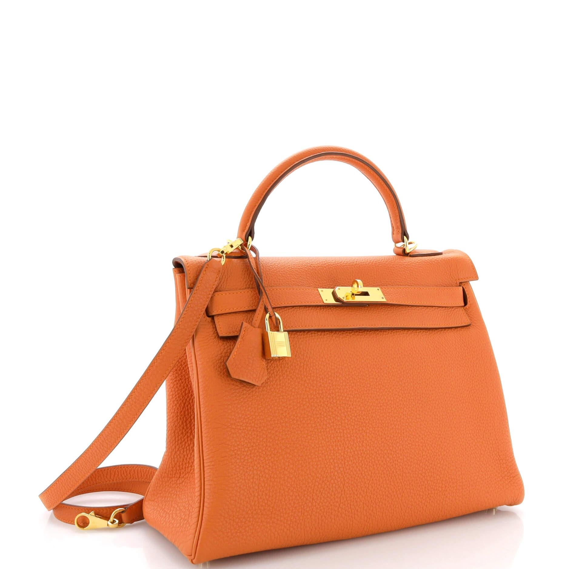 Hermes Kelly Handbag Orange H Togo with Gold Hardware 32 In Good Condition In NY, NY