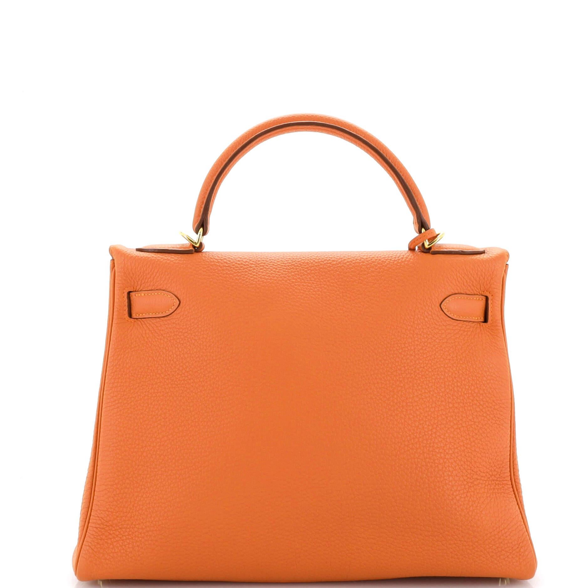 Women's Hermes Kelly Handbag Orange H Togo with Gold Hardware 32