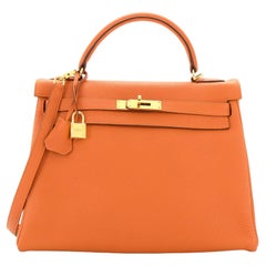 Hermes Kelly Handbag Orange H Togo with Gold Hardware 32