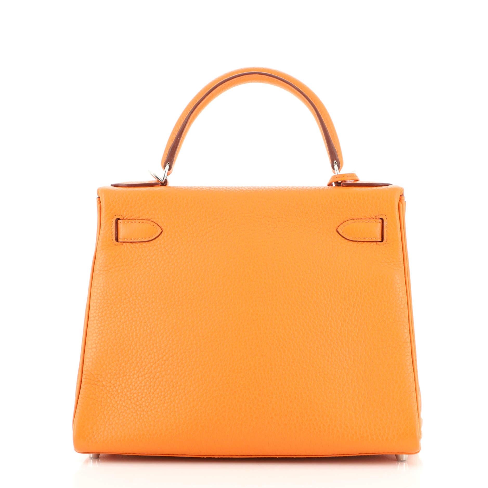 Hermes Kelly Handbag Orange H Togo with Palladium Hardware 28 In Good Condition In NY, NY