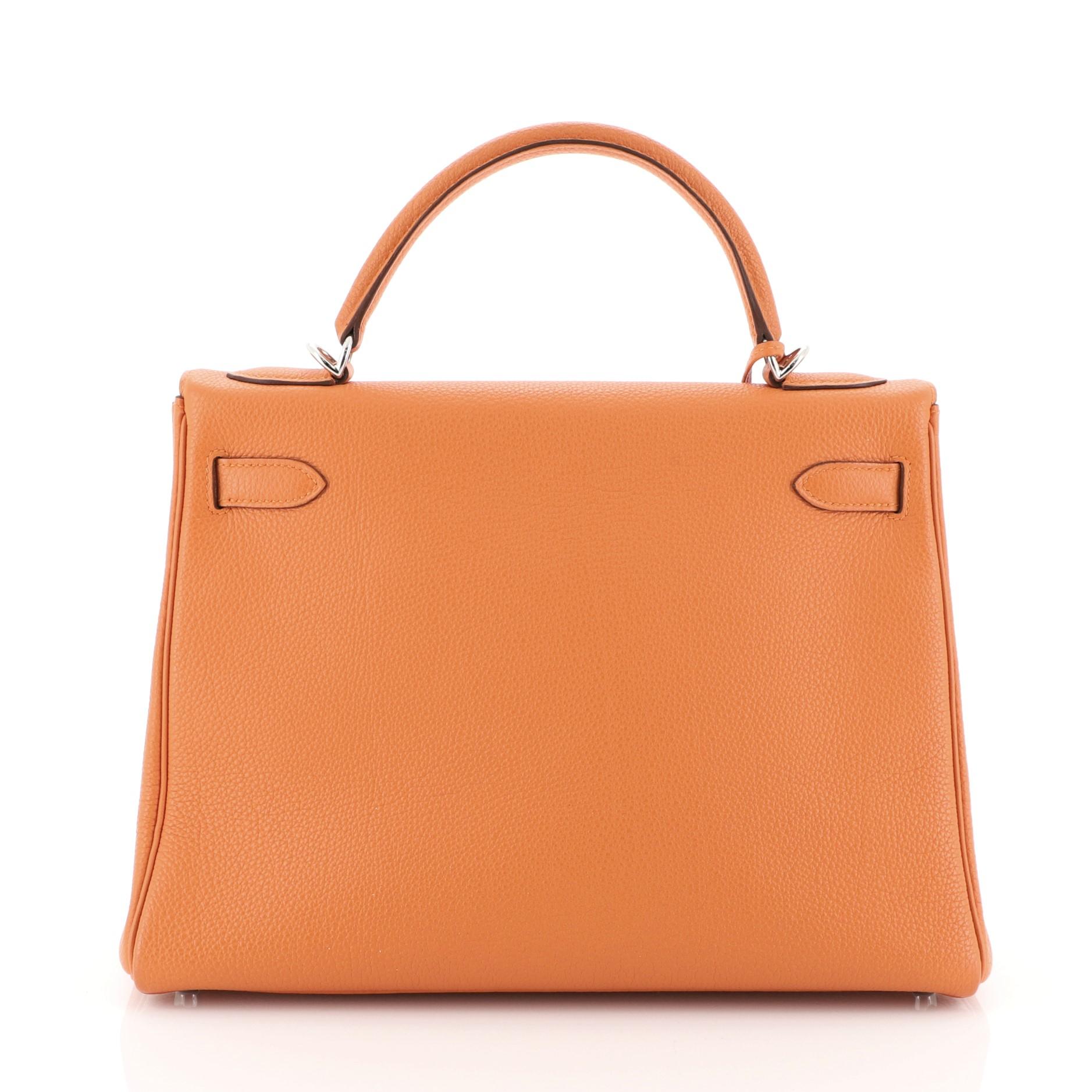 Hermes Kelly Handbag Orange H Togo with Palladium Hardware 32 In Good Condition In NY, NY
