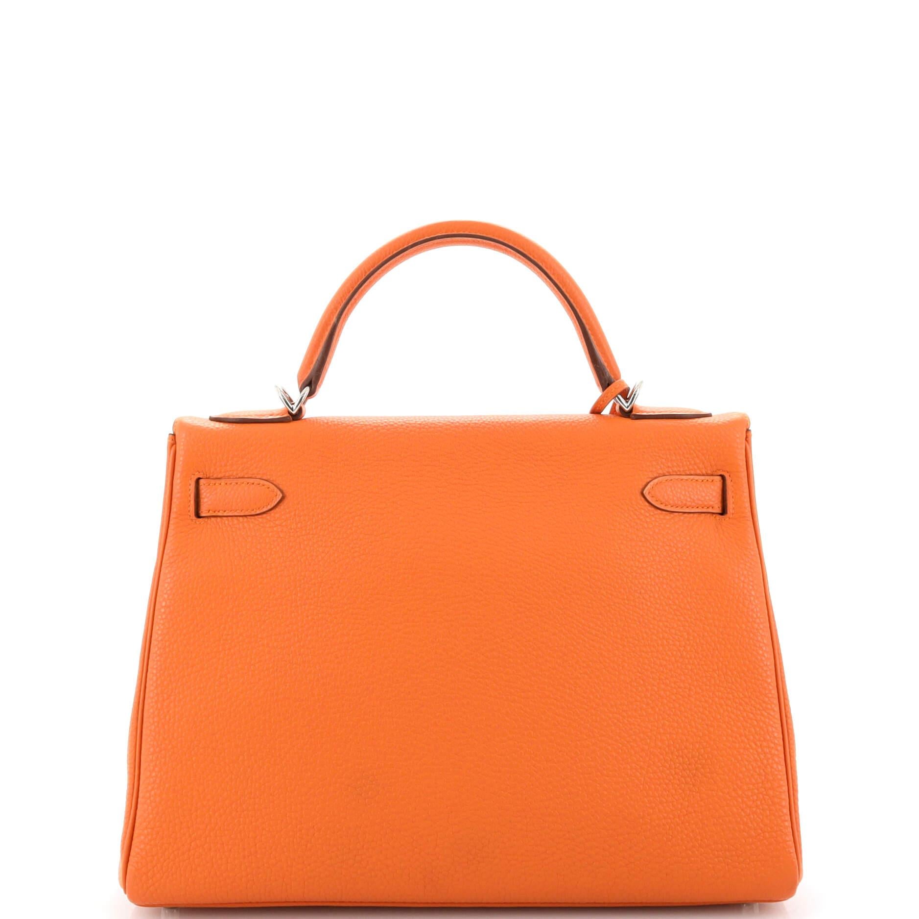 Hermes Kelly Handbag Orange H Togo with Palladium Hardware 32 In Good Condition In NY, NY