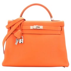 Hermes Kelly Handbag Orange H Togo with Palladium Hardware 32